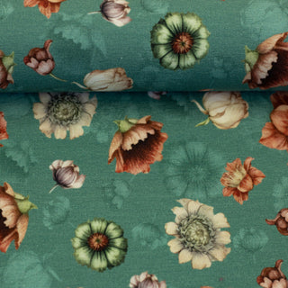 French Terry - bloemen - zeegroen - Swafing
