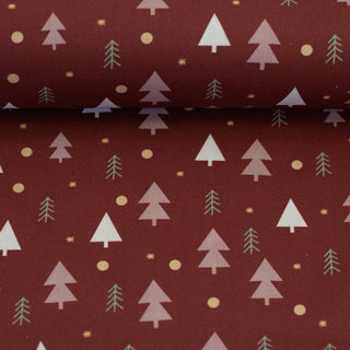 Popeline - dennenbomen - rood - Swafing