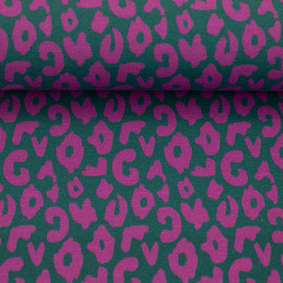 Katoentricot - leopard - groen & roze - Swafing
