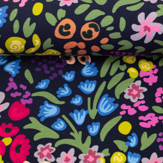 French Terry - bloemen - indigo - Swafing