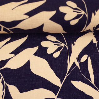 Linnenmix - botanisch - blauw en beige - Swafing
