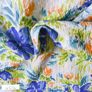 Seersucker - bloemen - groen en blauw - À La Ville