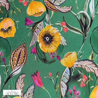 Crinkleviscose - bloemen - groen en geel - À La Ville