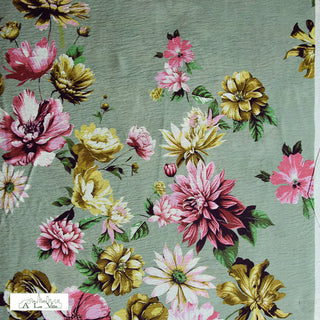 Crinkleviscose - dahlia's - groen - À La Ville