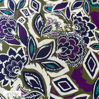 Viscose - bloemen - khaki en paars -  À La Ville