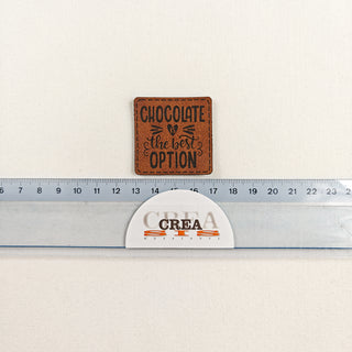 Naailabel - chocolate is the best option - lederlook