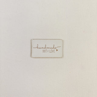 Naailabel - handmade with love - wit - lederlook