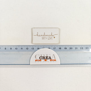 Naailabel - handmade with love - wit - lederlook