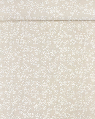 Popeline - bloemen - beige en wit