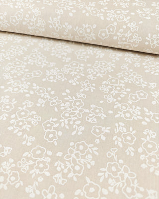 Popeline - bloemen - beige en wit