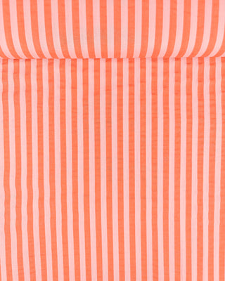 Seersucker - gestreept - mandarijn & roze