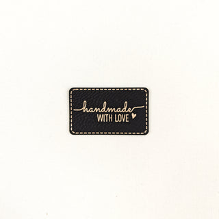 Naailabel - handmade with love - zwart - lederlook