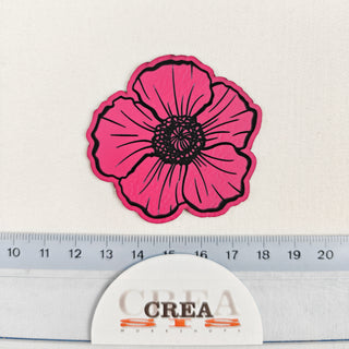 Naailabel - grote bloem - lederlook