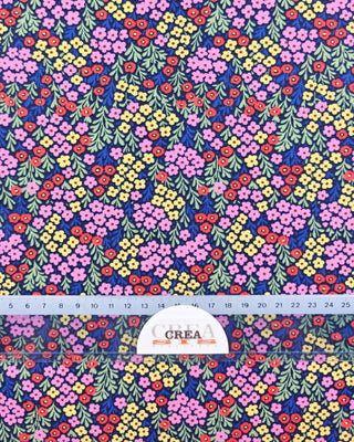 Popeline - bloemen - blauw & roze