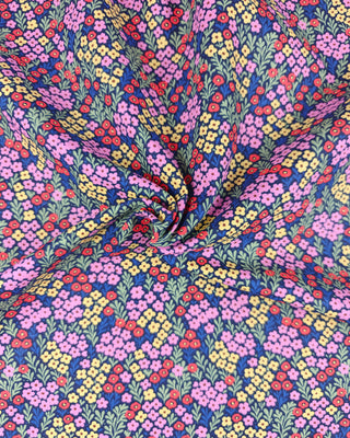 Popeline - bloemen - blauw & roze