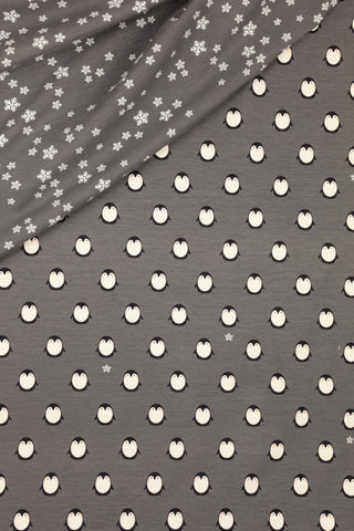 Katoentricot - pinguïns en sneeuwvlokken