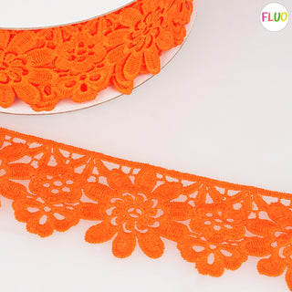 Sierlint - geborduurde bloemen - fluo-oranje