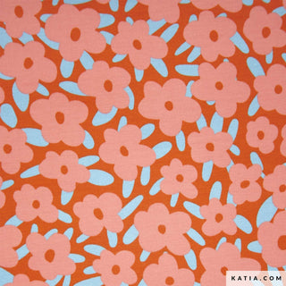 French terry - gebloemd - roest en roze - Katia Fabrics