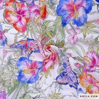 Viscose - hibiscus en vlinders - Katia Fabrics