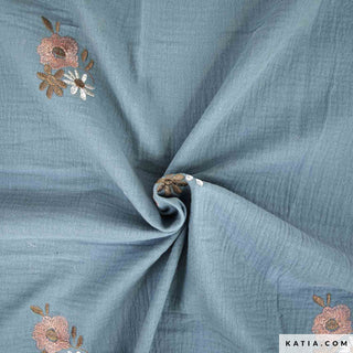 Double gauze - geborduurd - blauw - Katia Fabrics