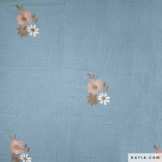 Double gauze - geborduurd - blauw - Katia Fabrics