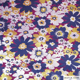 Brokaat - gebloemd - blauw en paars - Katia Fabrics
