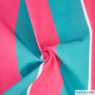 Canvas - strepen - turquoise & roze - Katia Fabrics