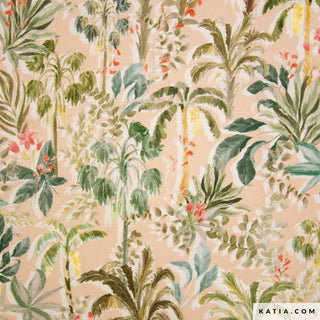 Viscose - palmbomen - zalmroze - Katia Fabrics