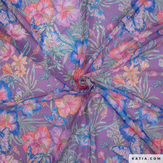 Mesh - hibiscus en vlinders - Katia Fabrics