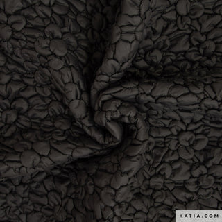 Gewatteerde nylon - bloemen - zwart - Katia Fabrics