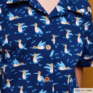 Katoentricot - blauwe vogel - Katia Fabrics