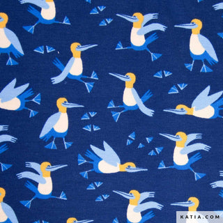 Katoentricot - blauwe vogel - Katia Fabrics