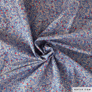 Popeline - fijne bloemen - blauw - Katia Fabrics