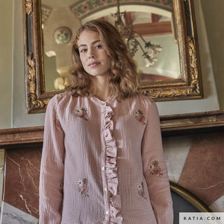 Double gauze - geborduurd - roze - Katia Fabrics