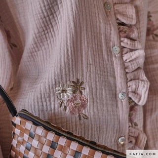 Double gauze - geborduurd - roze - Katia Fabrics
