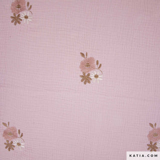 Double gauze - geborduurd - roze - Katia Fabrics