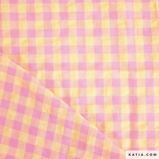 Seersucker - vichy - geel & roze - Katia Fabrics