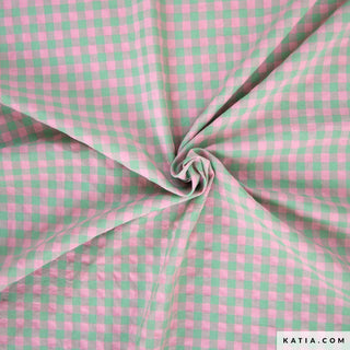 Seersucker - vichy - groen & roze - Katia Fabrics