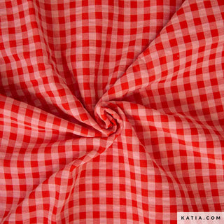 Seersucker - vichy - rood & roze - Katia Fabrics